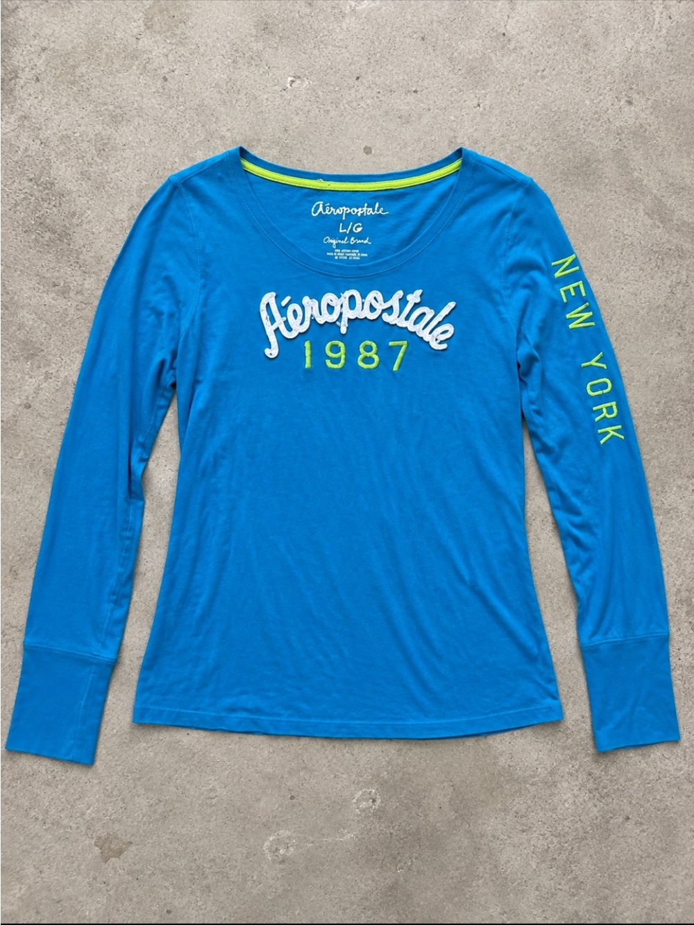 Aeropostale 1987 Long Sleeve Graphic Shirt Blue Green Large Y2K Streetwear Comfy